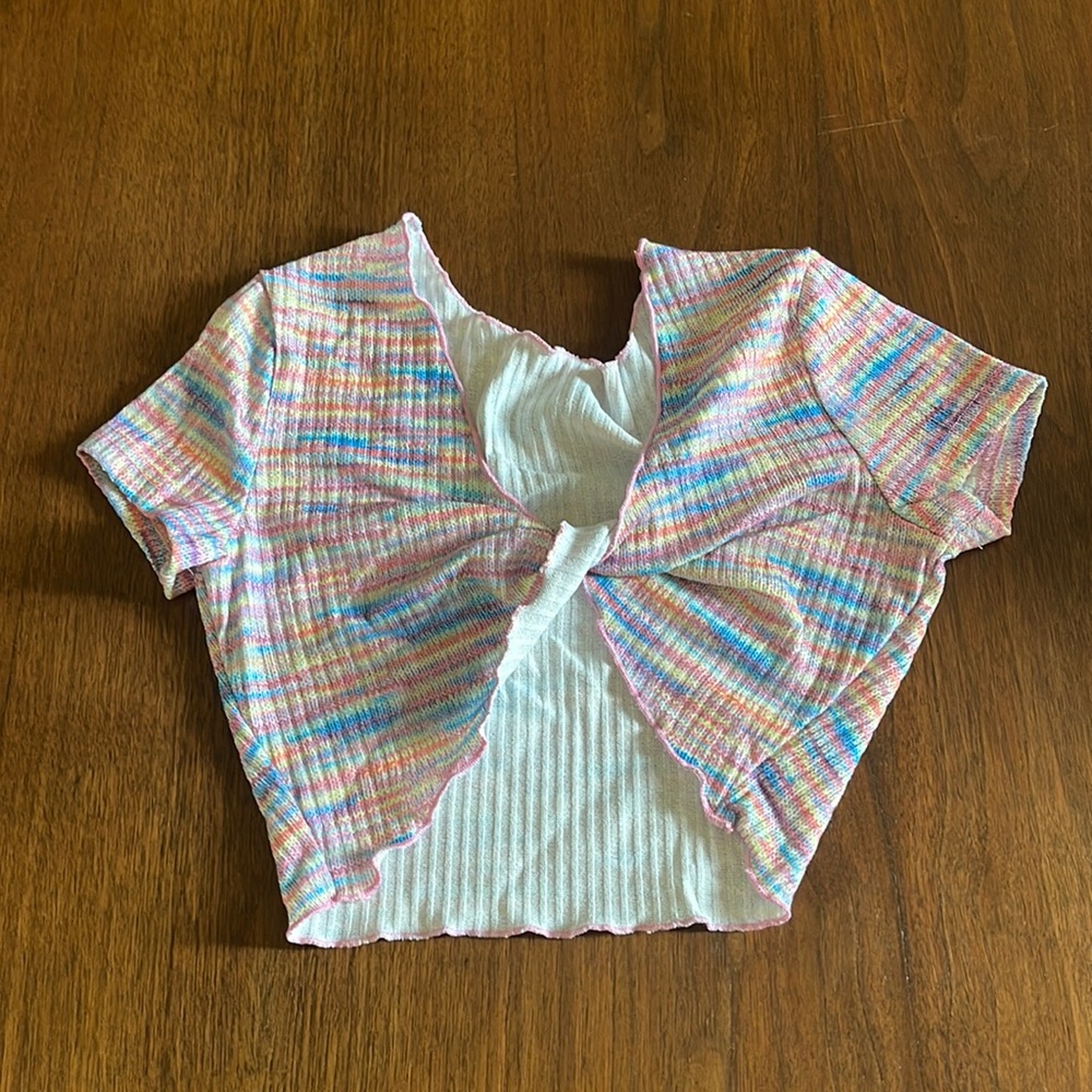 multicolor cross-front crop top